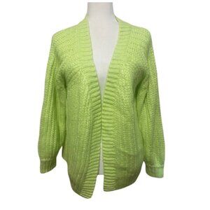 Dee Elly LIKE NEW neon green yellow chunky knit oversized open front cardigan XS